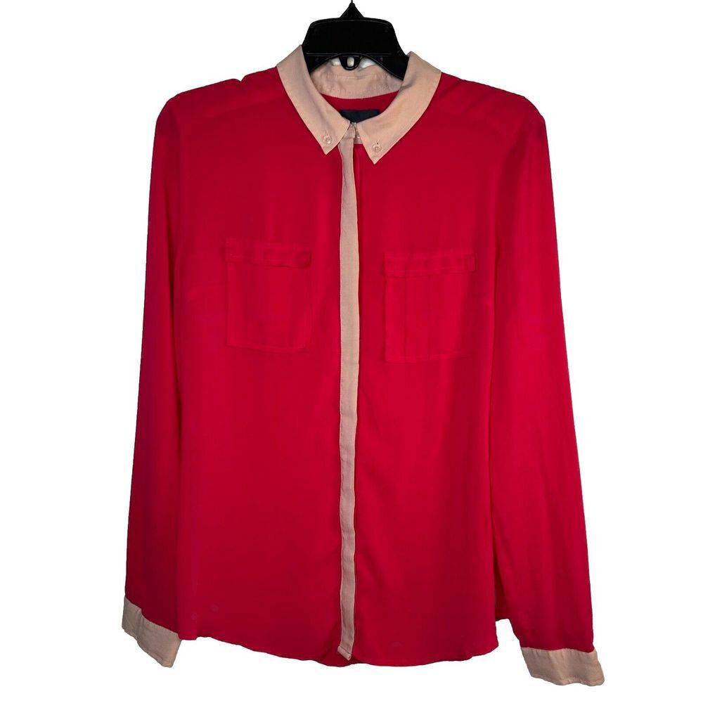 Maeve Anthropologie‎ Hot pink & light pink long sleeve button down top size 6